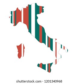 Stylized map of Italy with colored hatchings.
CMYK code of colors come from the flag of Italy.
Also, proportion of colors(in percentages) is like in the flag of Italy.