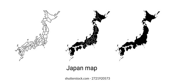 Um mapa estilizado do Japão em preto e branco, com diferentes técnicas de sombreamento para criar profundidade e textura, apresentado em um fundo branco limpo