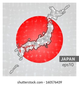 Stylized map of Japan with flag in the background - vector illustration 