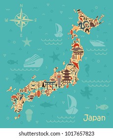 Stylized map of Japan from traditional characters