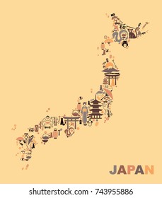 Stylized map of Japan from traditional characters