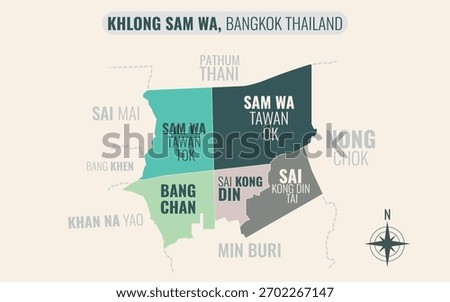Stylized Map of KHLONG SAM WA District, Bangkok Thailand