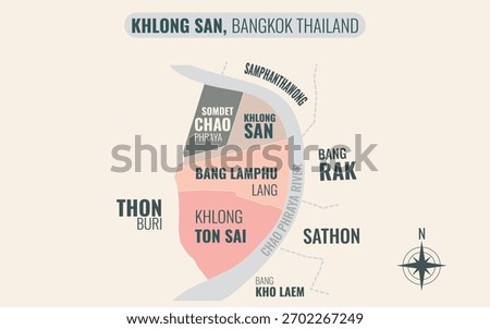 Stylized Map of KHLONG SAN District, Bangkok Thailand