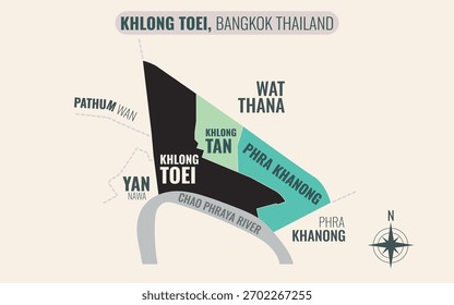 Mapa Estilizado de KHLONG TOEI District, Bangkok Tailândia