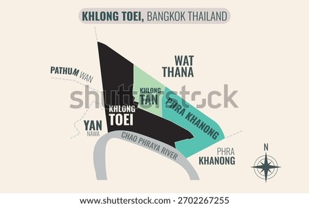 Stylized Map of KHLONG TOEI District, Bangkok Thailand