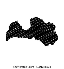 Stylized map of Latvia with white hatchings.