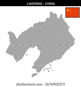 Mapa estilizado de Liaoning con diseños de líneas concéntricas