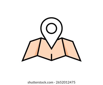 Mapa estilizado con un icono de pin de ubicación aislado sobre fondo blanco