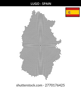 Stylized map of Lugo featuring the Spanish flag element