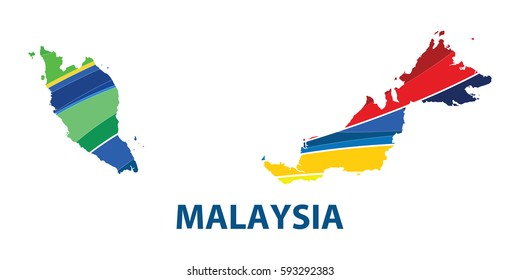 Stylized map of Malaysia with abstract color stripes.vector illustration.