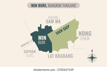 Mapa estilizado de MIN BURI District, Bangkok Tailândia