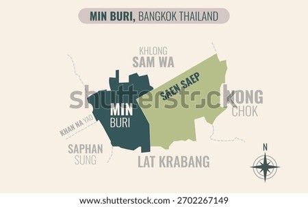 Stylized Map of MIN BURI District, Bangkok Thailand