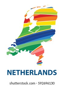 Stylized map of Netherlands with abstract color stripes.vector illustration.