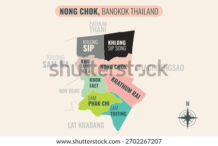 Stylized Map of NONG CHOK District, Bangkok Thailand