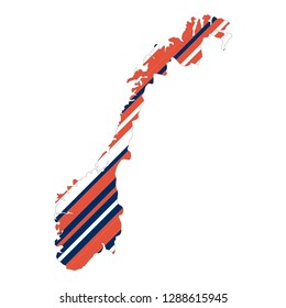 Stylized map of Norway with colored hatchings. CMYK code of colors come from the flag of Norway