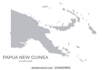 Stylized map of the Papua New Guinea made from honeycomb. A simple map of the country in a minimalistic form for presentations, posters, and other designs.
