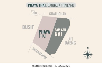 Mapa estilizado de PHAYA THAI District, Bangkok Tailândia