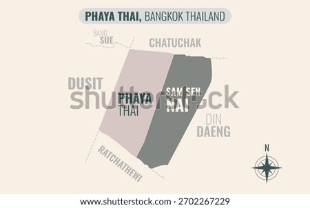 Stylized Map of PHAYA THAI District, Bangkok Thailand