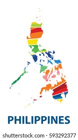 Stylized map of Philippines with abstract color stripes.vector illustration.