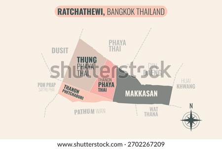 Stylized Map of PHRA KHANONG District, Bangkok Thailand