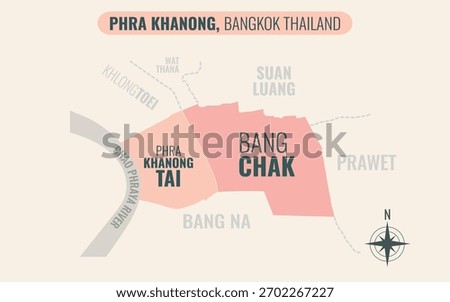Stylized Map of PHRA KHANONG District, Bangkok Thailand