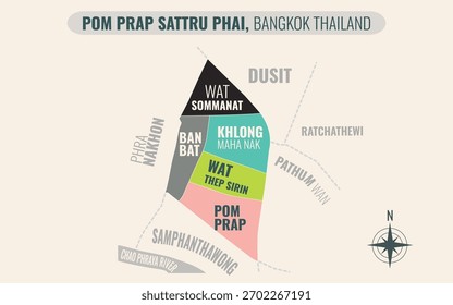 Stylized Map of POM PRAP SATTRU PHAI District, Bangkok Thailand