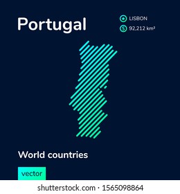 Stylized map of Portugal in green, mint and blue colors