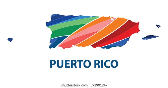 Stylized Map Of Puerto Rico With Abstract Color Stripes.vector Illustration.