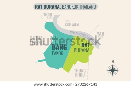 Stylized Map of RAT BURANA District, Bangkok Thailand