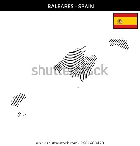 Stylized map showcasing the Balearic Islands in Spain