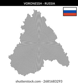 Mapa estilizado que muestra el contorno de Voronezh con Rusia