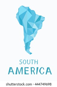 A stylized map of  South America  of blue triangles. Creative concept.Travel. Polygonal style.