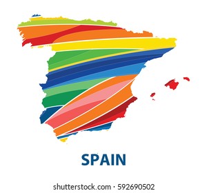 Stylized map of Spain with abstract color stripes.vector illustration.