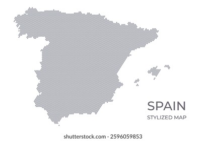 Stylized map of the Spain made from honeycomb. A simple map of the country in a minimalistic form for presentations, posters, and other designs.