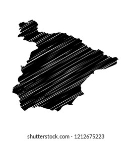 Stylized map of Spain with white hatchings.