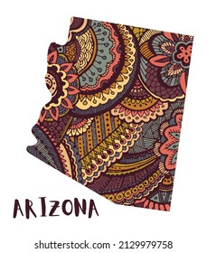 Stylized map of the state of Arizona. Doodles sketch abstract ornament