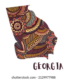 Stylized map of the state of Georgia. Doodles sketch abstract ornament