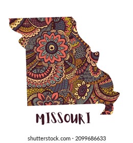 Stylized map of the state of Missouri. Doodles sketch abstract ornament