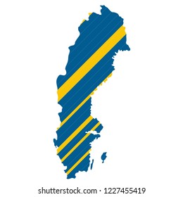 Stylized map of Sweden with colored hatchings.
CMYK code of colors come from the flag of Sweden.
