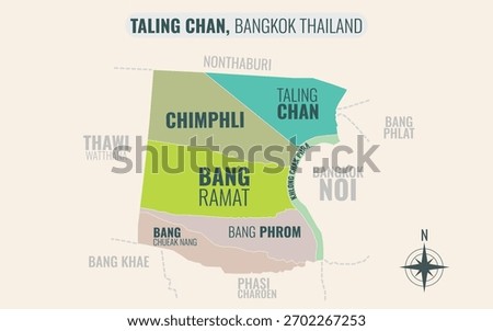 Stylized Map of TALING CHAN District, Bangkok Thailand