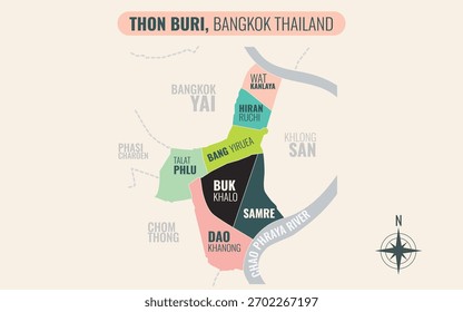 Mapa estilizado de distrito de THON BURI, Bangkok Tailândia