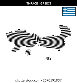 Mapa estilizado da Trácia com desenhos de linhas concêntricas