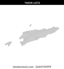Mapa estilizado de Timor Leste com círculos concêntricos.