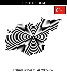 Stylized map of Tunceli featuring concentric lines