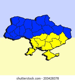Stylized Map of Ukraine in Blue and Yellow Colors Like a National Flag. Vector Illustration.