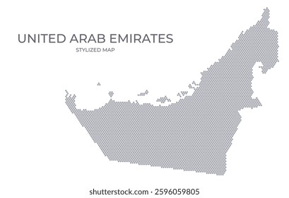 Stylized map of the United Arab Emirates made from honeycomb. A simple map of the country in a minimalistic form for presentations, posters, and other designs.