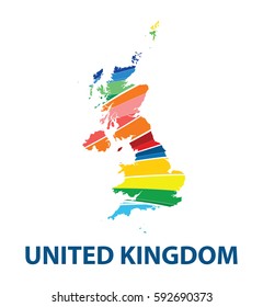 Stylized map of United kingdom with abstract color stripes.vector illustration.