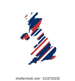 Stylized map of United Kingdom with colored hatchings.
CMYK code of colors come from the flag of United Kingdom.
Also, proportion of colors(in percentages) is like in the flag of United Kingdom.