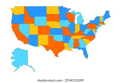 Stylized map of the United States with states