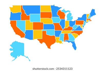 Stylized map of the United States with states